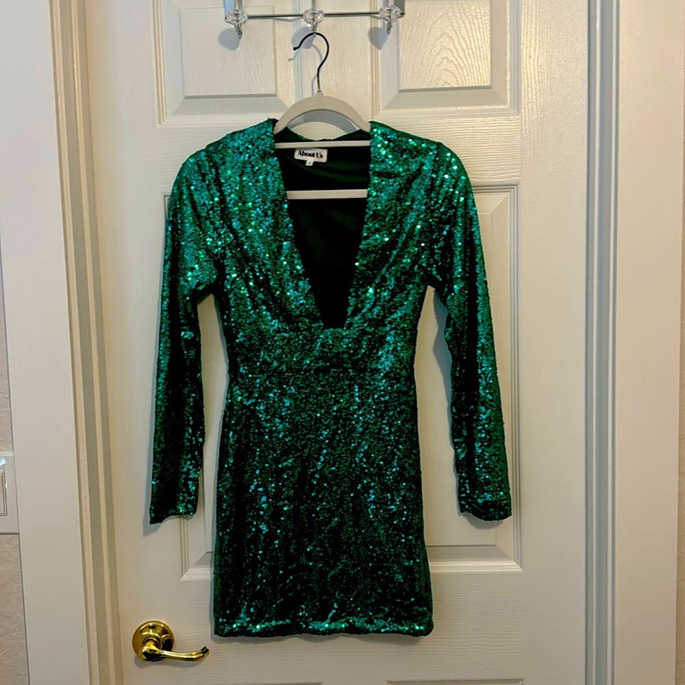Green sequin dress xs